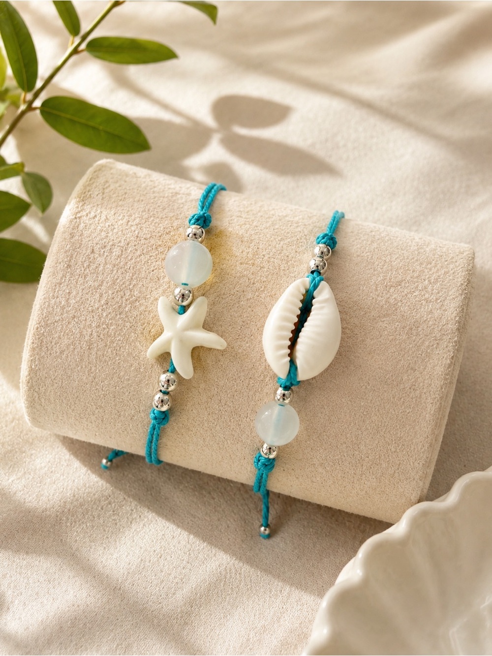 Turquoise Shell & Starfish Adjustable Bracelet Set